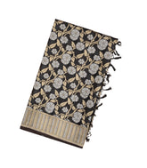 Black Handloom Organza Satin Soft Silk Saree With Floral Motifs-SO4112