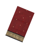 Maroon Handloom Silk Cotton Saree With Checks-SC4300