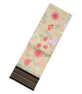 Taupe Handloom Silk Saree With Printed Floral Motifs & Contrast Border-PS0542