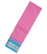 BubbleGum Pink Woven Chirala Cotton Saree With Zari Checks & Contrast Temple Border-CR1309