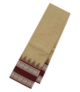 Beige Handloom Kanchi Cotton Saree With Contrast Silk Border-KC1797
