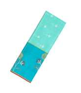 Turquoise Handloom Kota Silk Saree With Floral Zari Buttas-KO1003