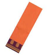 Peach Woven Chettinad Cotton Saree With Stripes & Contrast Border-CN1912