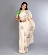 Off White Woven Art Chanderi Saree With Floral Buttas