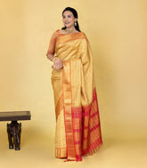 Multi Colour Handloom Kanchipuram Silk Saree With Stripes-KA15875