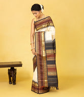 Taupe Handloom Korvai Kanchipuram Silk Saree With Contrast Temple Border-KA16444