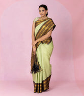 Cardamom Green Handloom Korvai Kanchipuram Silk Saree With Zari Buttas-KA16447