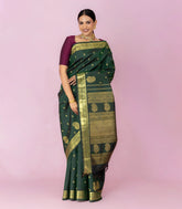 Bottle Green Handloom Kanchipuram Silk Saree With Zari Buttas-KA16445