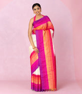 White Handloom Korvai Kanchipuram Silk Saree With Multi Colour Border-KA15869