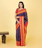 Deep Purple Handloom Korvai Kachipuram Silk Saree With Zari Checks-KA16450