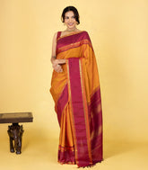 Oil Mustard Handloom Kanchipuram Silk Saree With Raindrop Buttas-KA16448