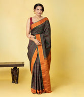 Bottle Green Handloom Kanchipuram Silk Saree With Checks & Contrast Border-KA16032