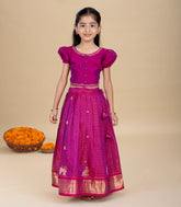 Magenta Festive Kids Silk Cotton Pavadai Set-PM2091