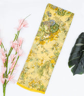 Yellow Woven Digital Printed Georgette Silk Saree With Floral Motifs