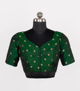 Green Readymade Tussar Silk Blouse With Zari Buttas-RB5248