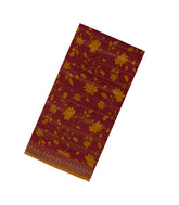 Crimson Woven Tussar Silk Saree With Stripes & Printed Floral Motifs-TU3114