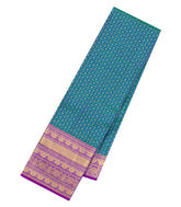 Peacock Blue Handloom Kanchipuram Silk Saree With Zari Checks & Buttas-KA16307