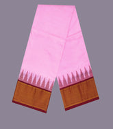 Pink Handloom Korvai Swami Silk Vasthiram With Crimson Thazampoo Rekku Border 24 x 12