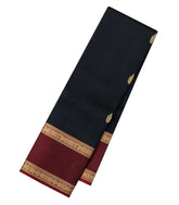 Black Handloom Kanchipuram Silk Saree With Zari Buttas-KA15176