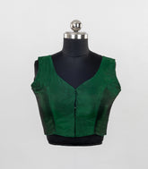 Dark Green Readymade Sleeveless Blended Silk Blouse With Sweetheart Neck-RB5216