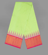 Light Green Handloom Korvai Swami Silk Vasthiram With Pink Thazampoo Rekku Border 24 x 12