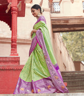 Mint Green Handloom Kanchipuram Korvai Silk Saree With Floral Jaal Motifs