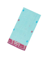 Turquoise Handloom Bengal Cotton Saree With Floral Buttas-BG1670
