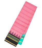 BubbleGum Pink Handloom Korvai Kanchipuram Silk Saree With Veldari Stripes