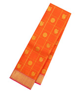 Orange Handloom Kanchipuram Silk Saree With Zari Checks & Buttas-KA15681