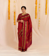 Red Handloom Kanchipuram Silk Saree With Payadi Checks-KA13985
