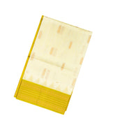 White Handloom Korvai Silk Cotton Saree With Floral Buttas & Contrast Border-SC3441