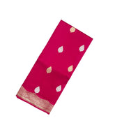 Dark Peach Handloom Banarasi Silk Saree With Floral Buttas & Contrast Blouse-BE1719