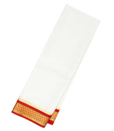 White Woven Mysore Silk Saree With Contrast Red Border-MS3033