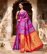 Purple Handloom Kanchipuram Silk Saree With Ikat Floral Motifs