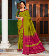 Light Green Handloom Korvai Kanchipuram Silk Saree With Stripes-KA12163