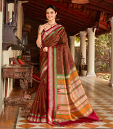 Maroon Handloom Kanchipuram Silk Saree With Elephant Buttas-Maroon