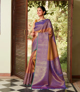 Mustard Handloom Kanchipuram Vairaoosi Korvai Silk Saree With Buttas