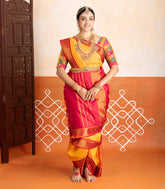 Yellow Handloom Korvai Kanchipuram 9 Yards Silk Saree With Crimson Border-KA13738