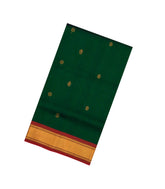 Dark Green Handloom Silk Cotton Saree With Buttas & Contrast Border-SC4498