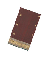 Dark Brown Handloom Silk Cotton Saree With Zari Buttas-SC4263