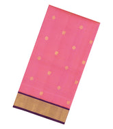 Peach Handloom Korvai Kanchipuram 9 Yards Silk Saree With Zari Buttas-KA15405
