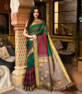 Multi Colour Handloom Kanchipuram Silk Saree With Stripes-KA14806