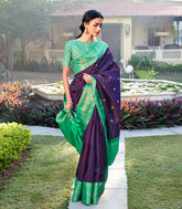 Magenta Handloom Korvai Kanchipuram Silk Saree With Gandaberunda Buttas-KA13696