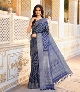 Violet Handloom Kanchipuram Silk Saree With Floral Jaal Motifs-KA14801