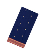 Dark Blue Handloom Maheswari Silk Cotton Saree With Floral Buttas & Zari Border-SC4846