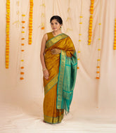 Oil Mustard Handloom Silk Cotton Saree With Checks & Buttas-SC3884