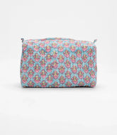 Turquoise Cotton Bagru Printed Toiletry Bag With Zipper-ACS1089