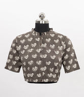 Grey Squirrel Print Ruffled-Collar Cotton Blouse-RB5228