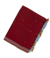 Crimson Handloom Bhujodi Cotton Saree With Cross Buttas