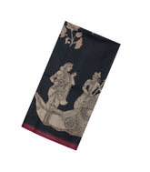 Black Printed Synthetic Tussar Silk Saree With Contrast Border-SY0106